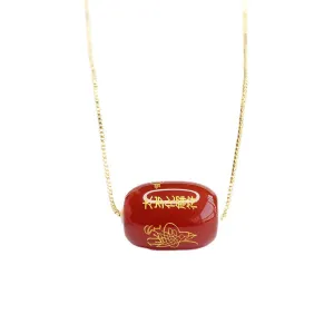 Red Agate Cylindrical Bead Rune Pendant Necklace