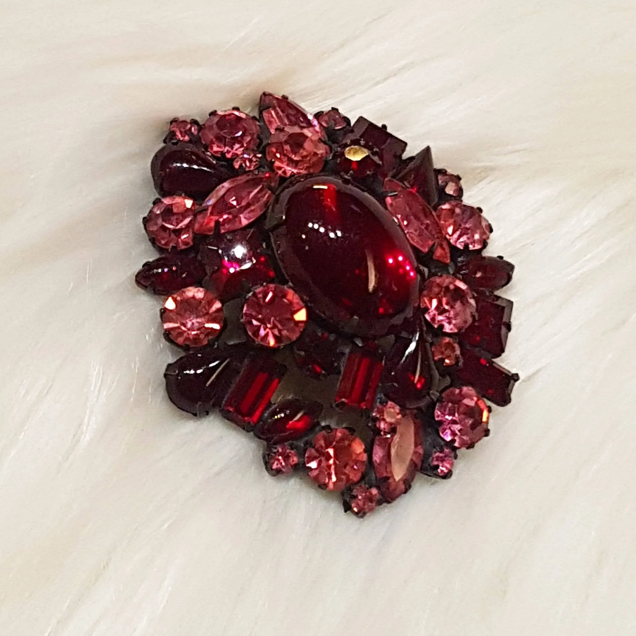 Robert Brooch Red Pink Crystal Vintage Large