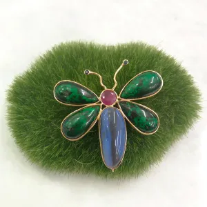 Ruby, Malachite, Blue Sapphire and Labradorite Butterfly Brooch Pin
