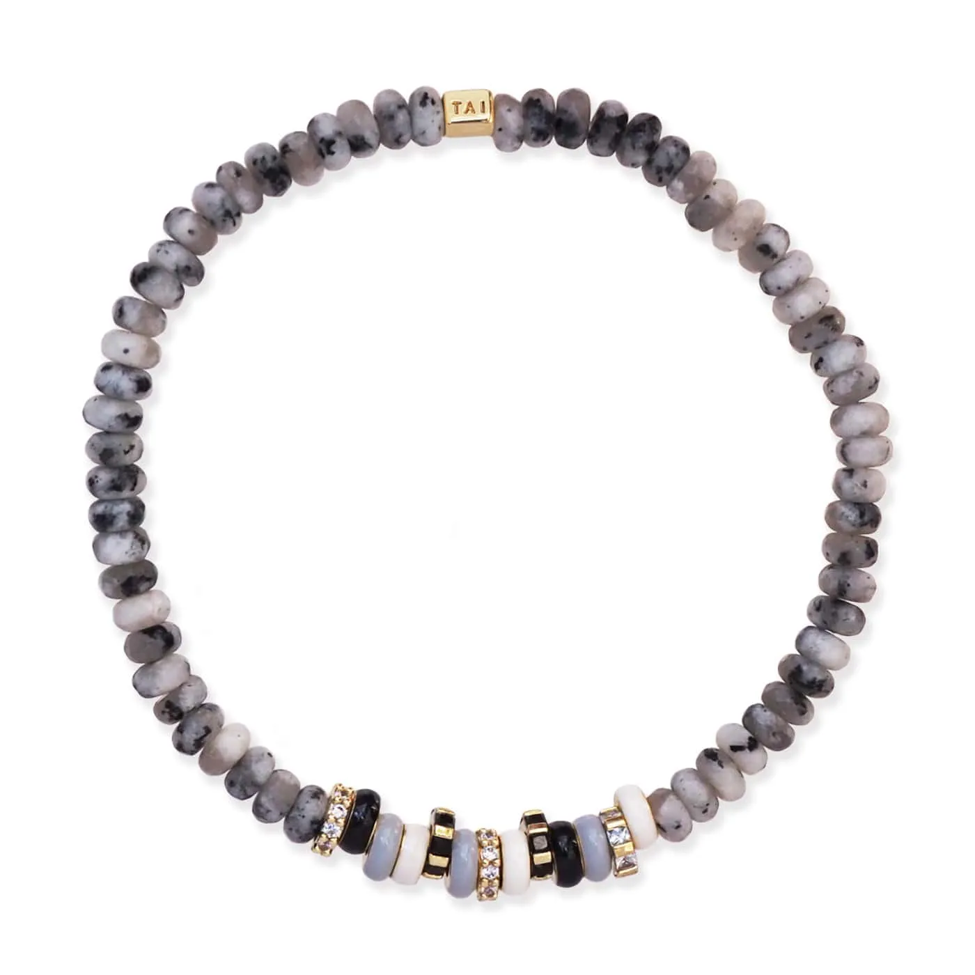 Semi-Precious Stretch Bracelet with Colored and CZ Rondelles