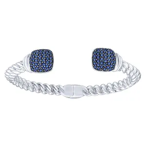 Silver Hinged Cuff Sapphire Bangle
