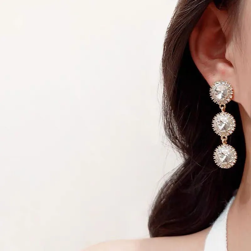 Silver needle high-end large diamond earrings light luxury niche design temperament earrings
