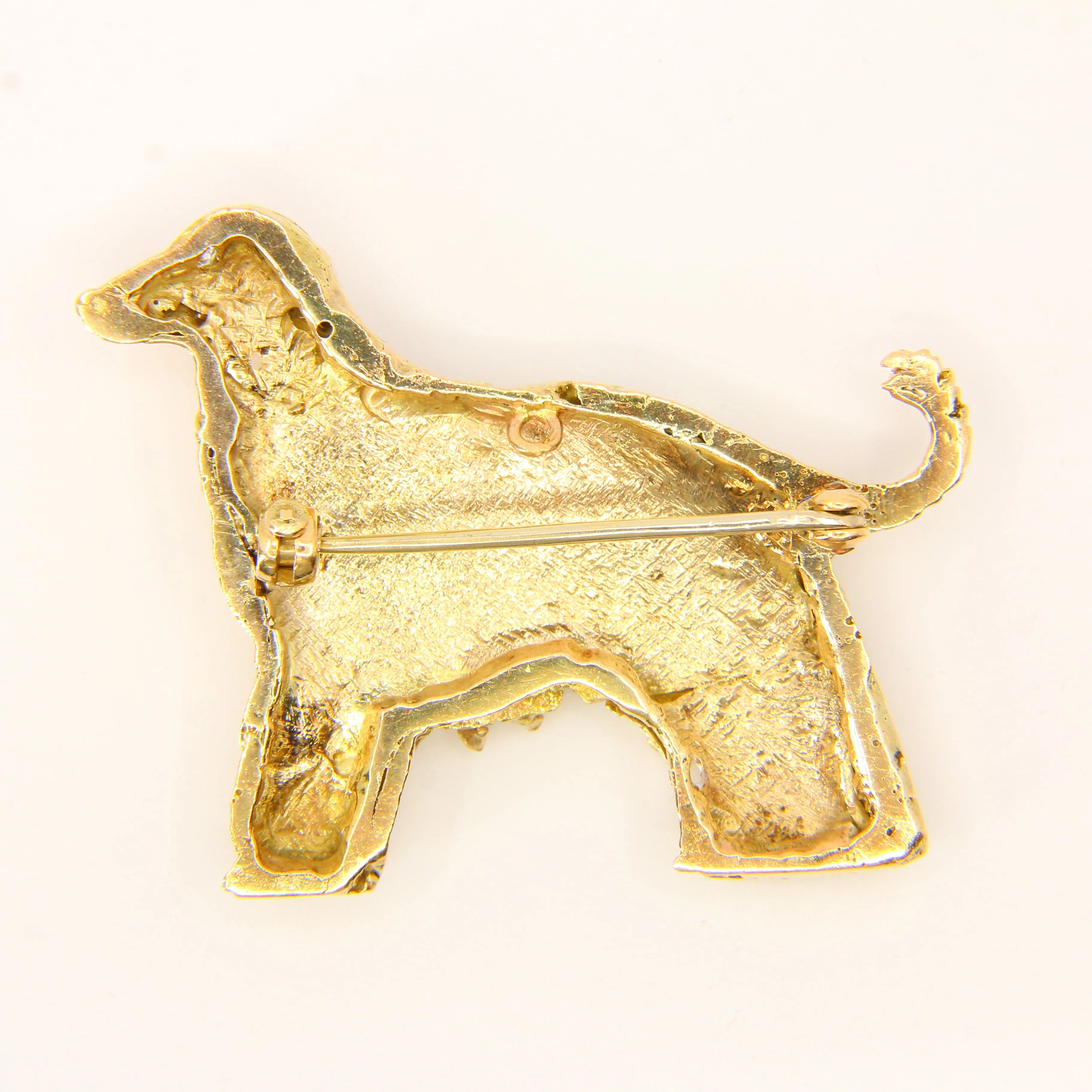 Vintage 70's Afghan Hound Diamond Set Eyes 9 Carat Dog Breed Brooch
