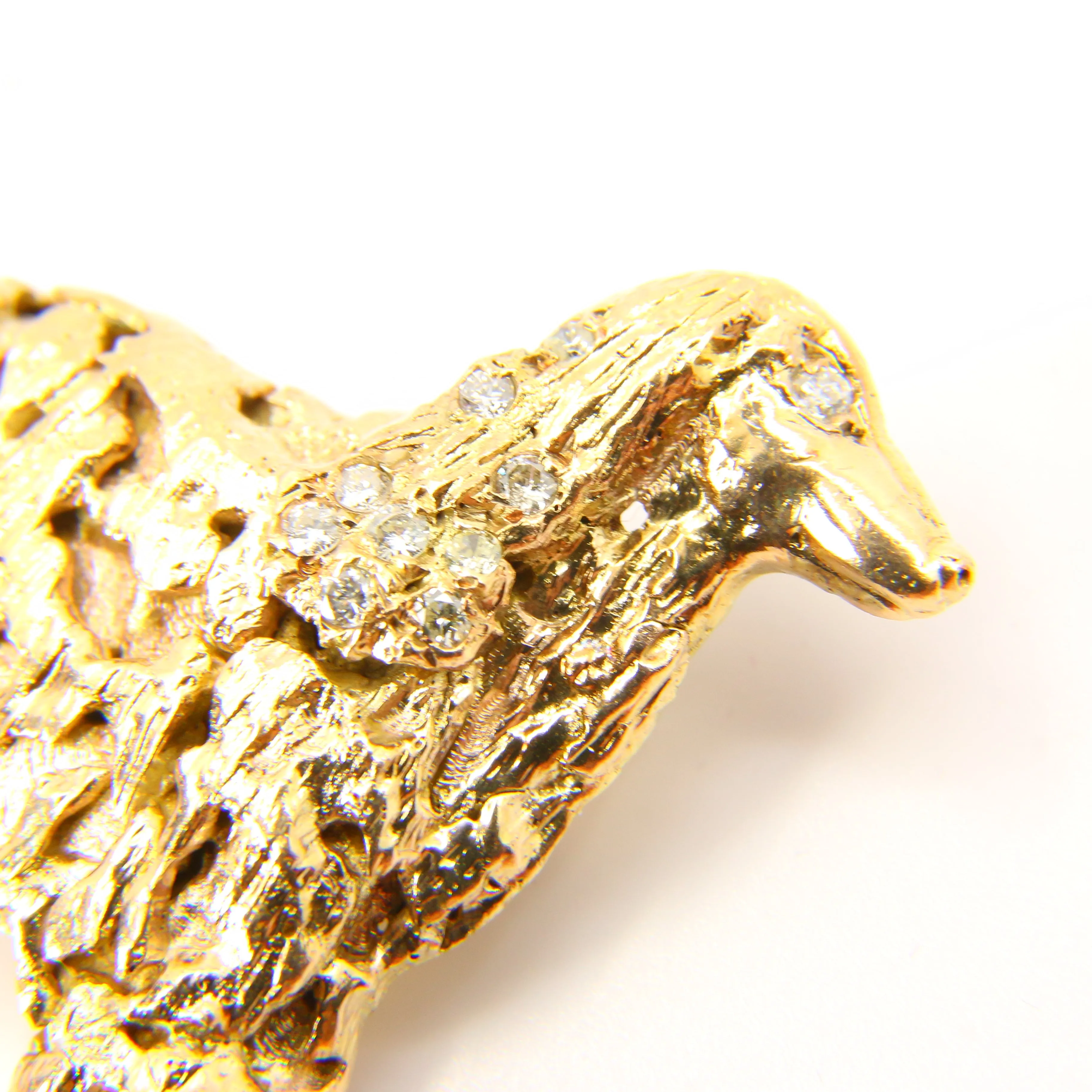 Vintage 70's Afghan Hound Diamond Set Eyes 9 Carat Dog Breed Brooch