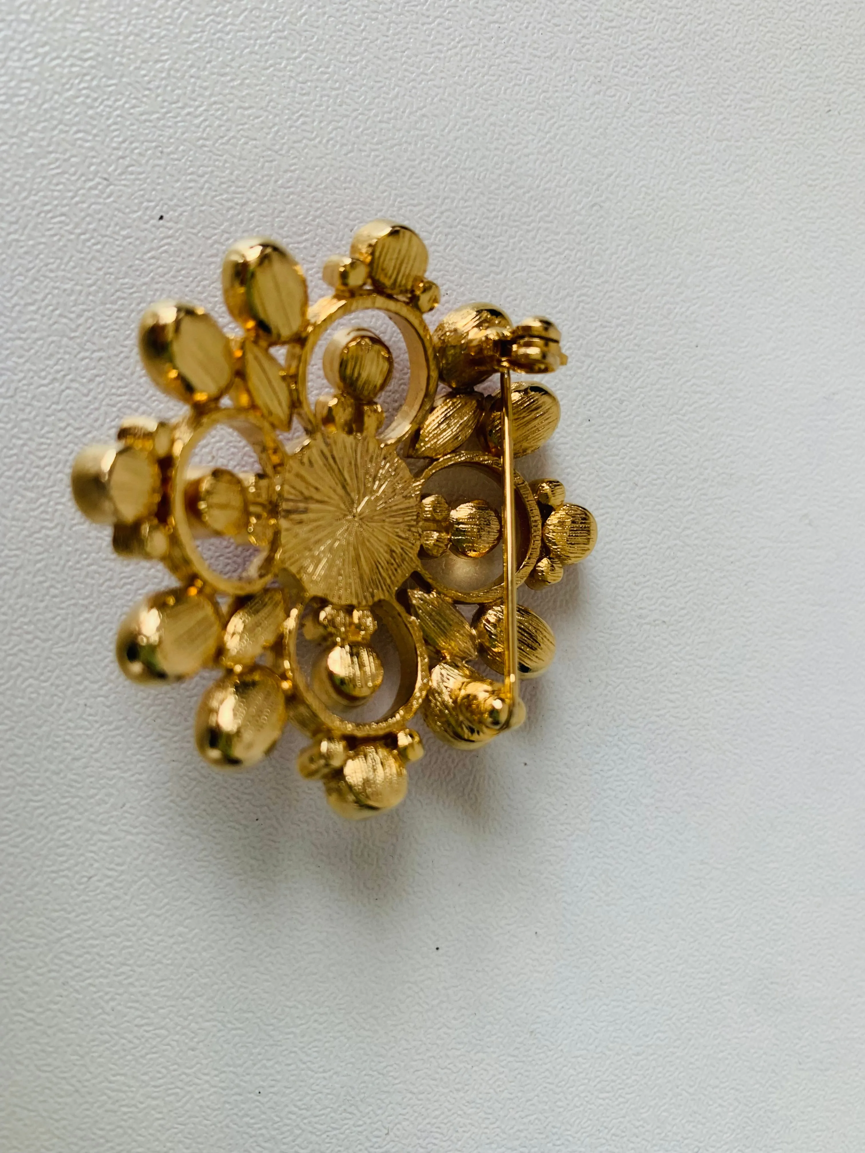Vintage Orange and Gold Tone Sunburst Brooch