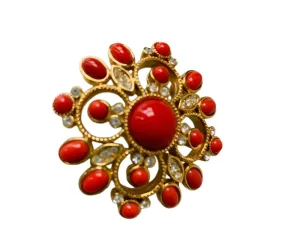 Vintage Orange and Gold Tone Sunburst Brooch