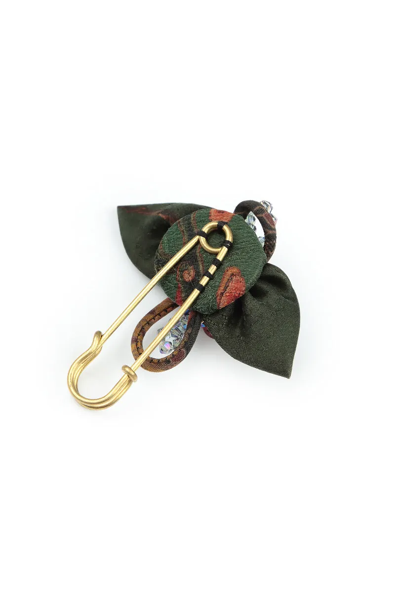 Vintage Red Rose Silk Brooch