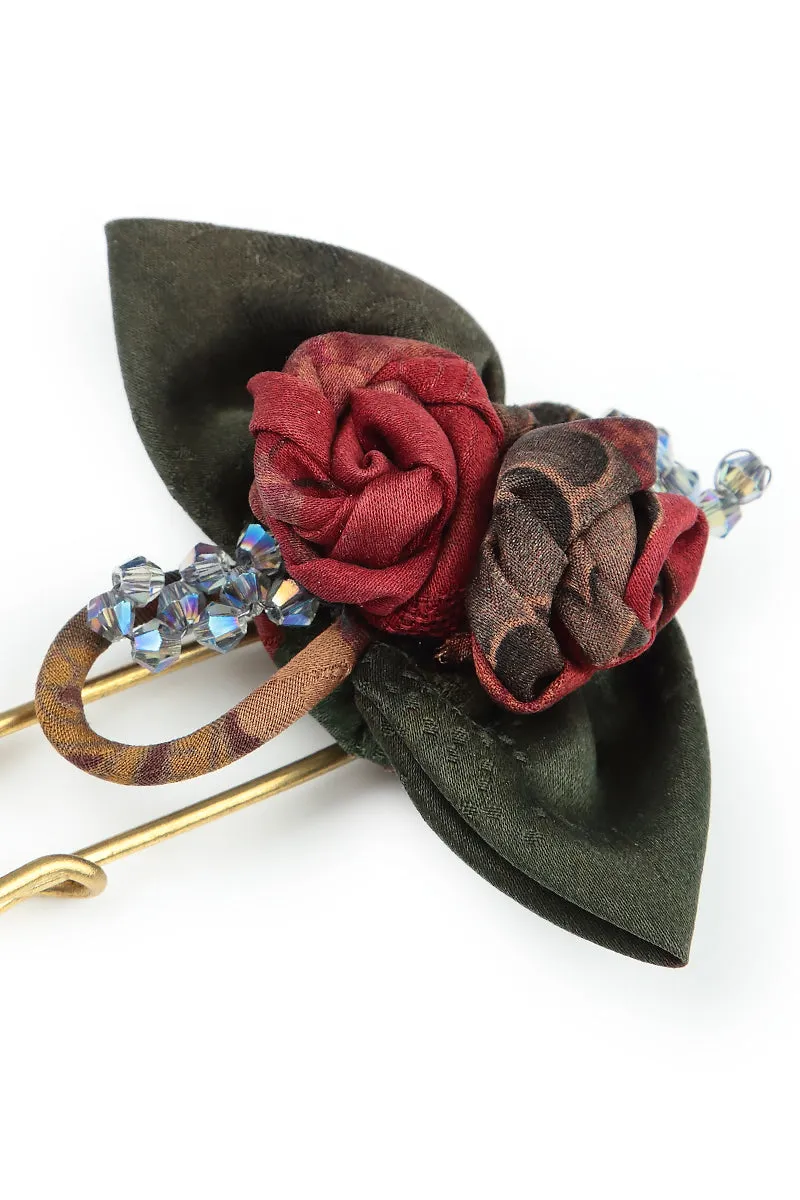 Vintage Red Rose Silk Brooch