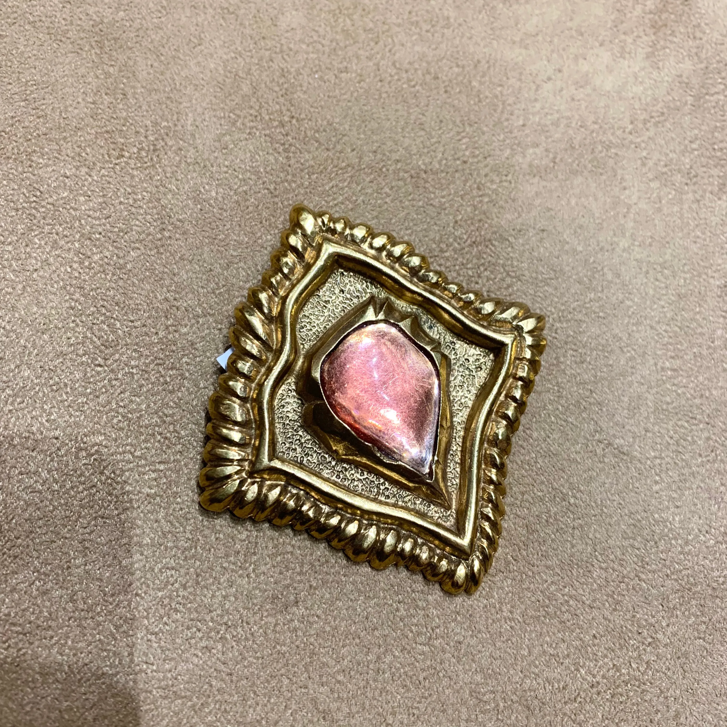 Vintage Scherrer Chunky Gold Pink l Brooch