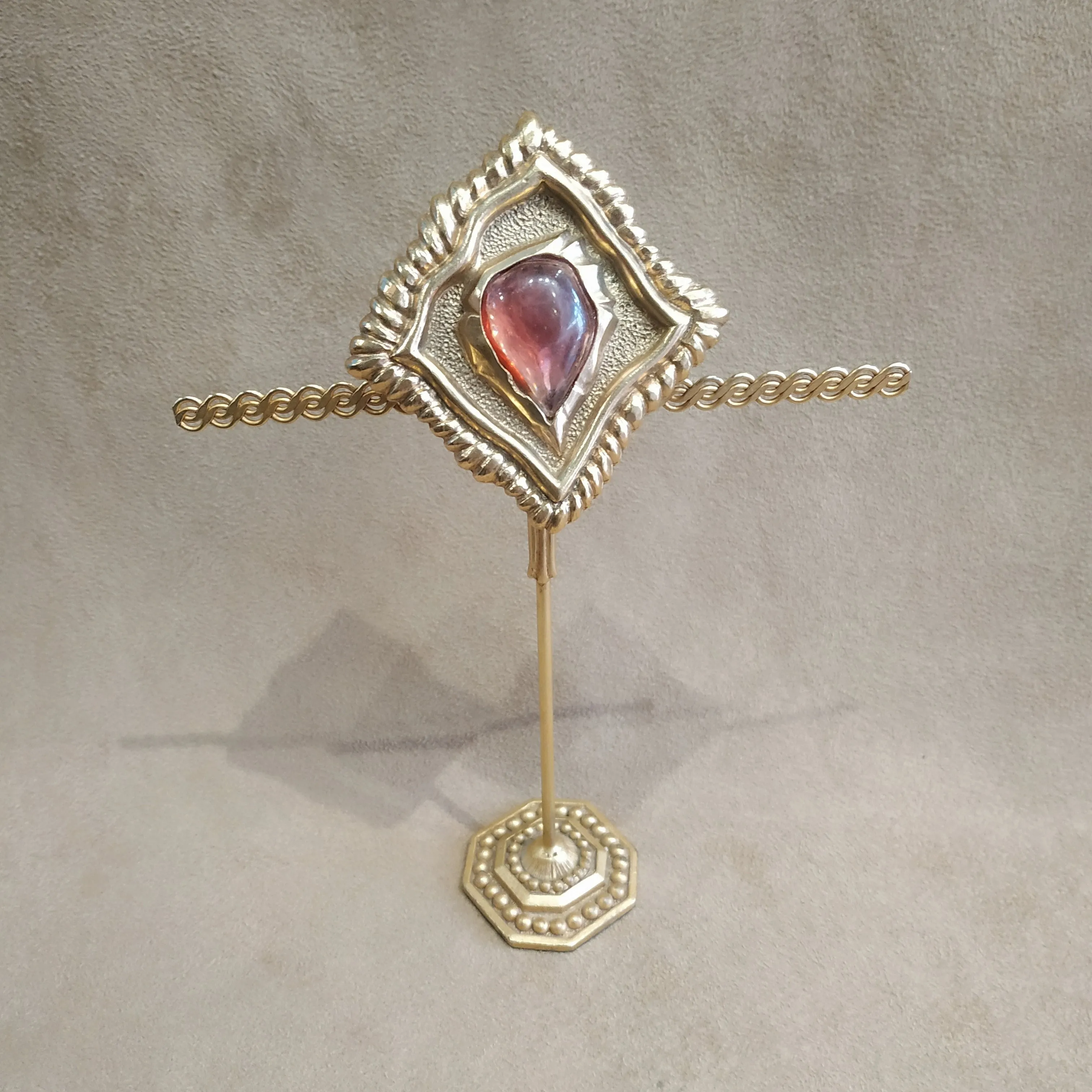 Vintage Scherrer Chunky Gold Pink l Brooch