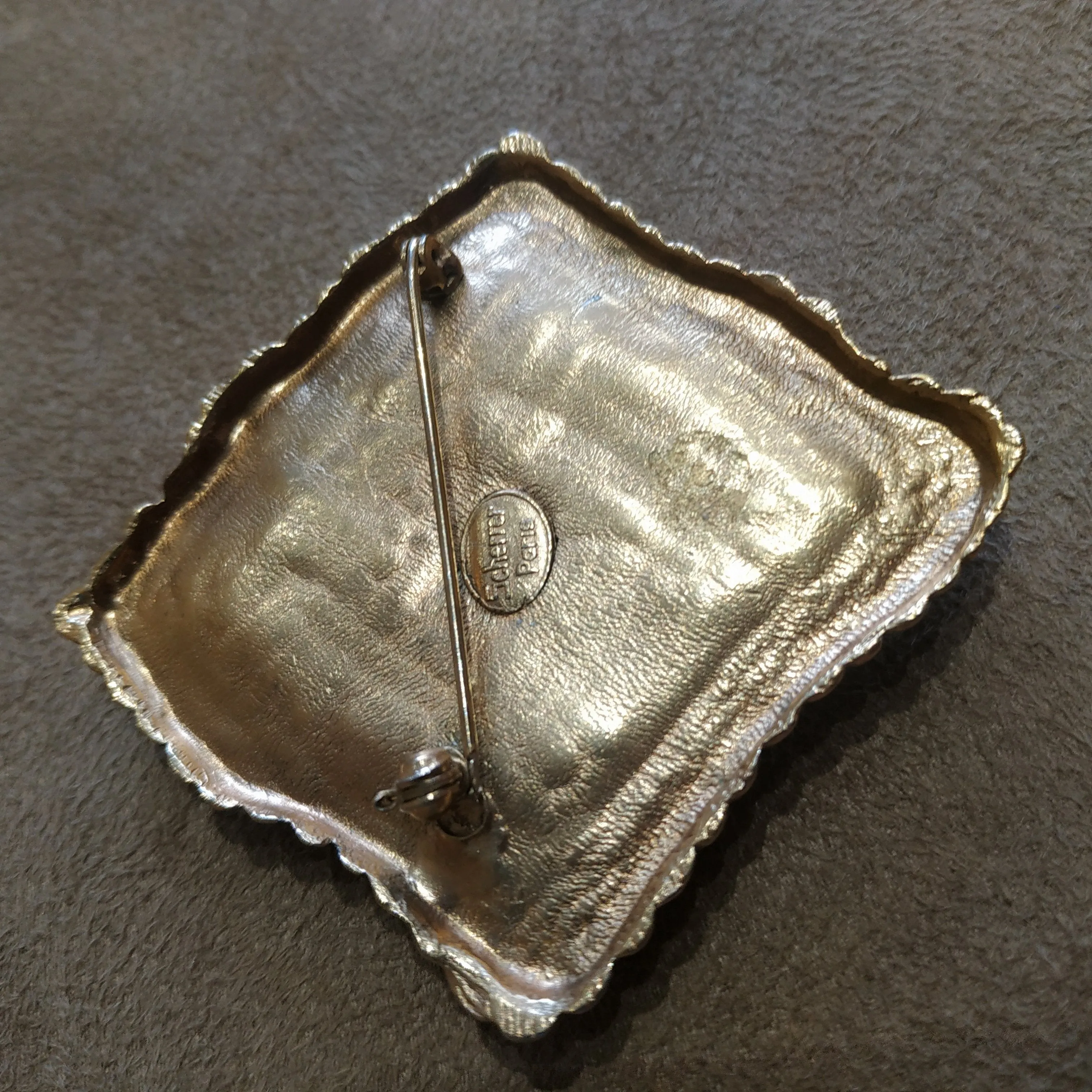 Vintage Scherrer Chunky Gold Pink l Brooch