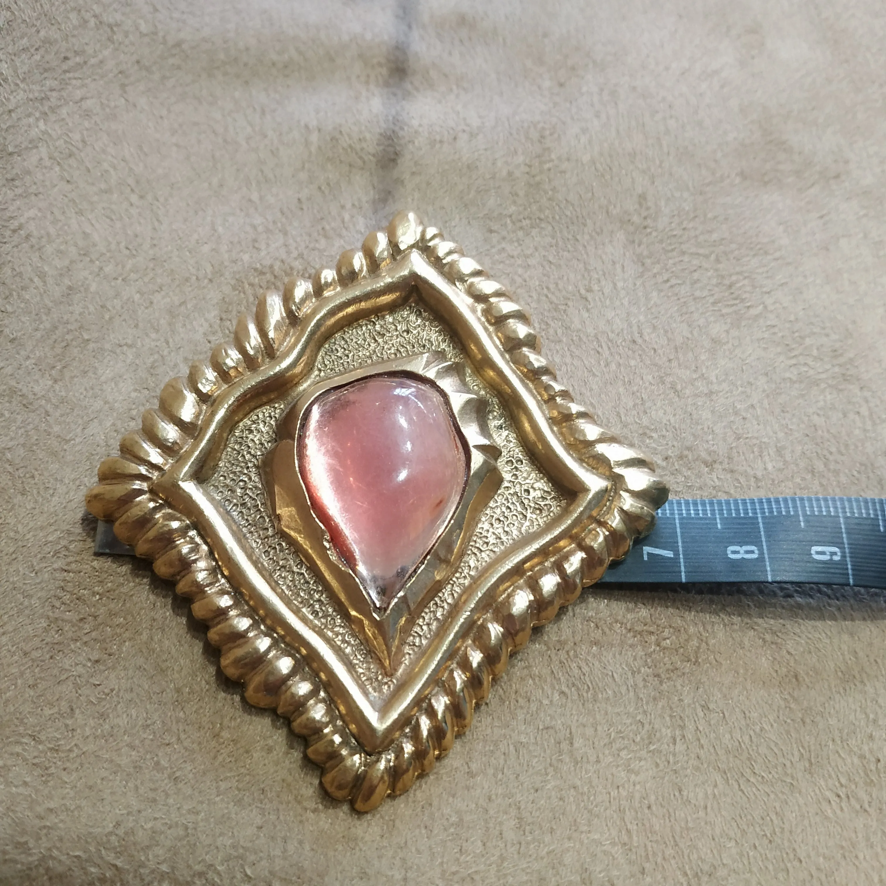 Vintage Scherrer Chunky Gold Pink l Brooch