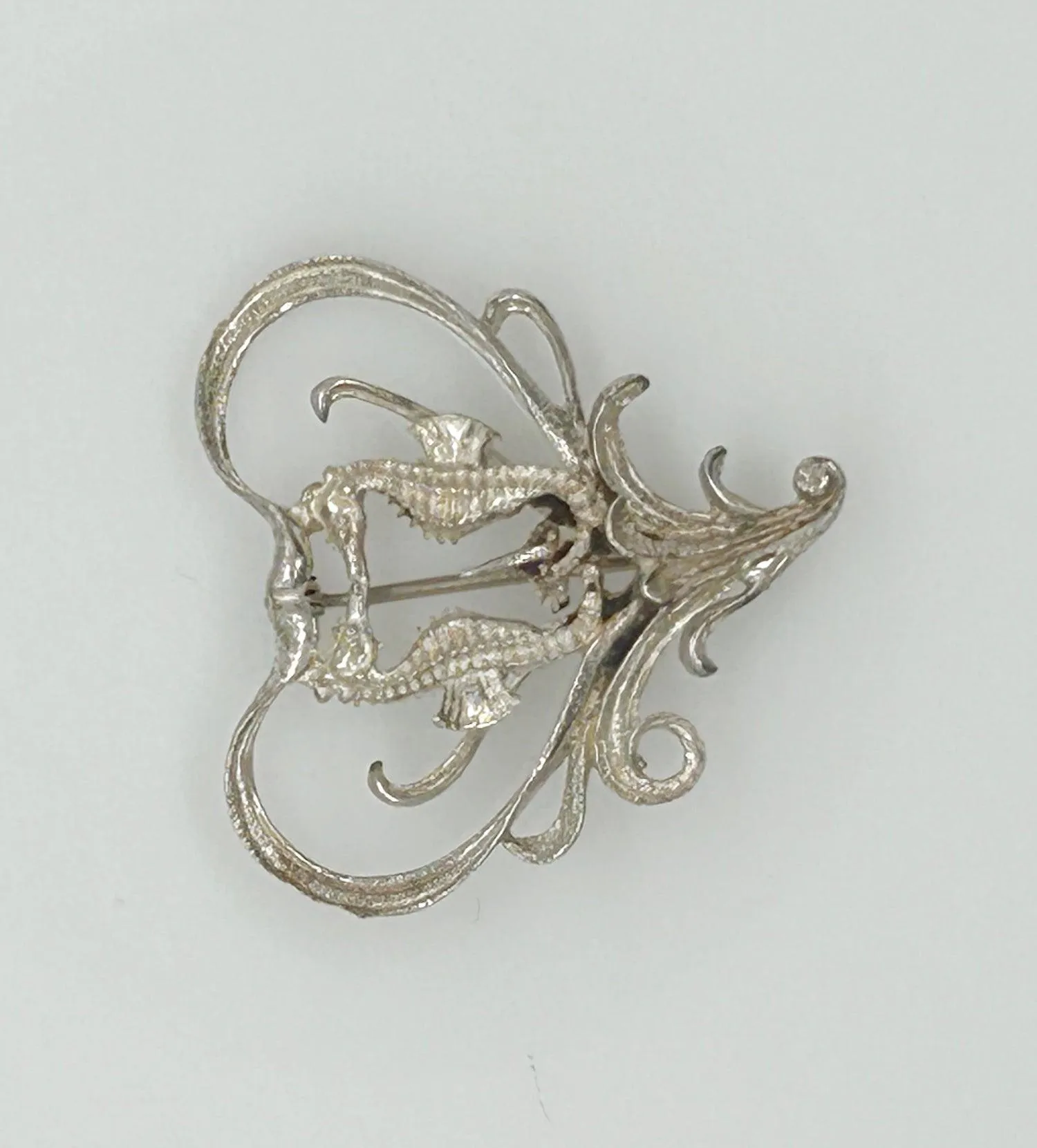 Vintage Sea Horses in a Heart Brooch