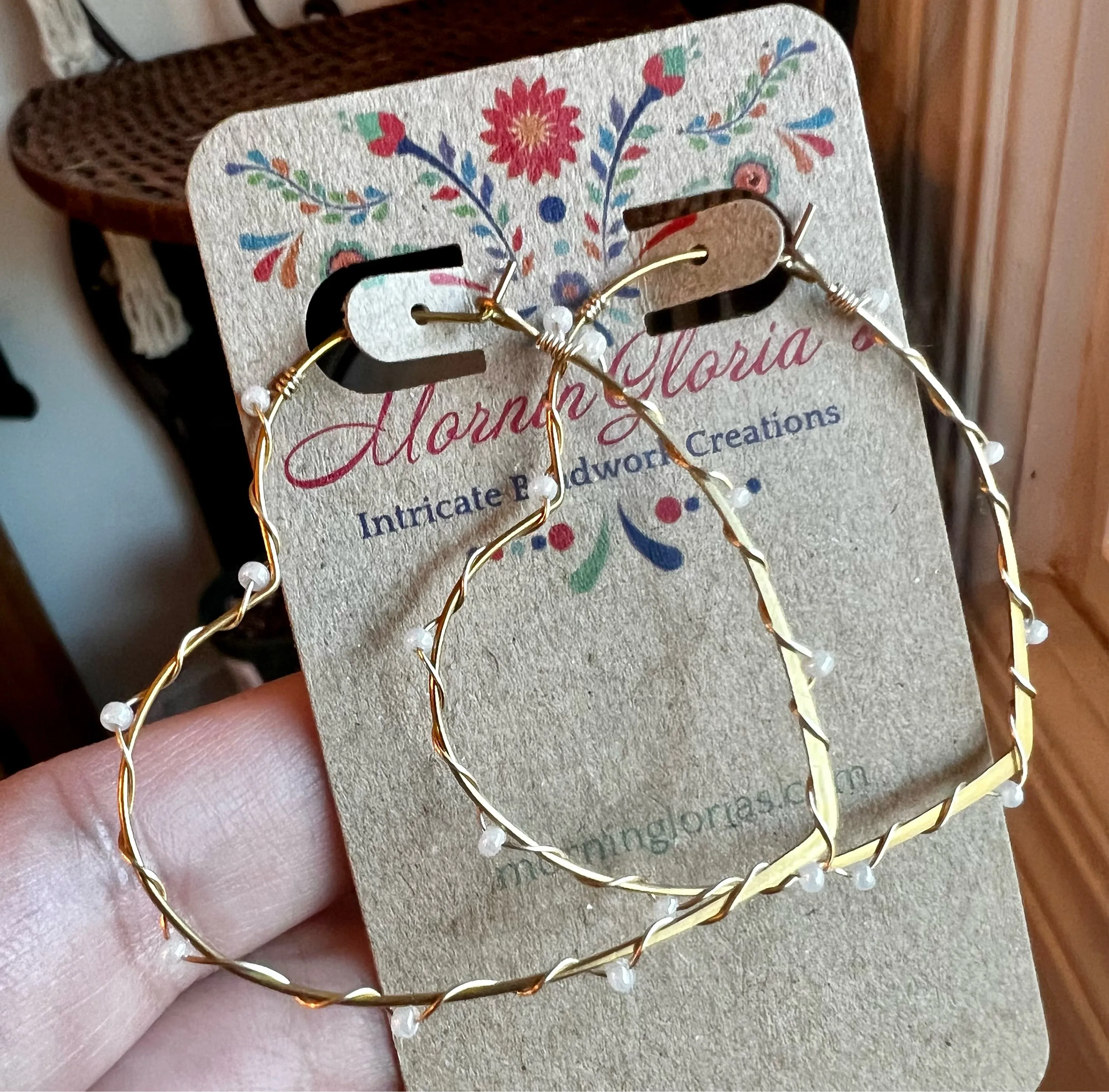 Wire-Wrapped Beaded Heart Hoop Earrings