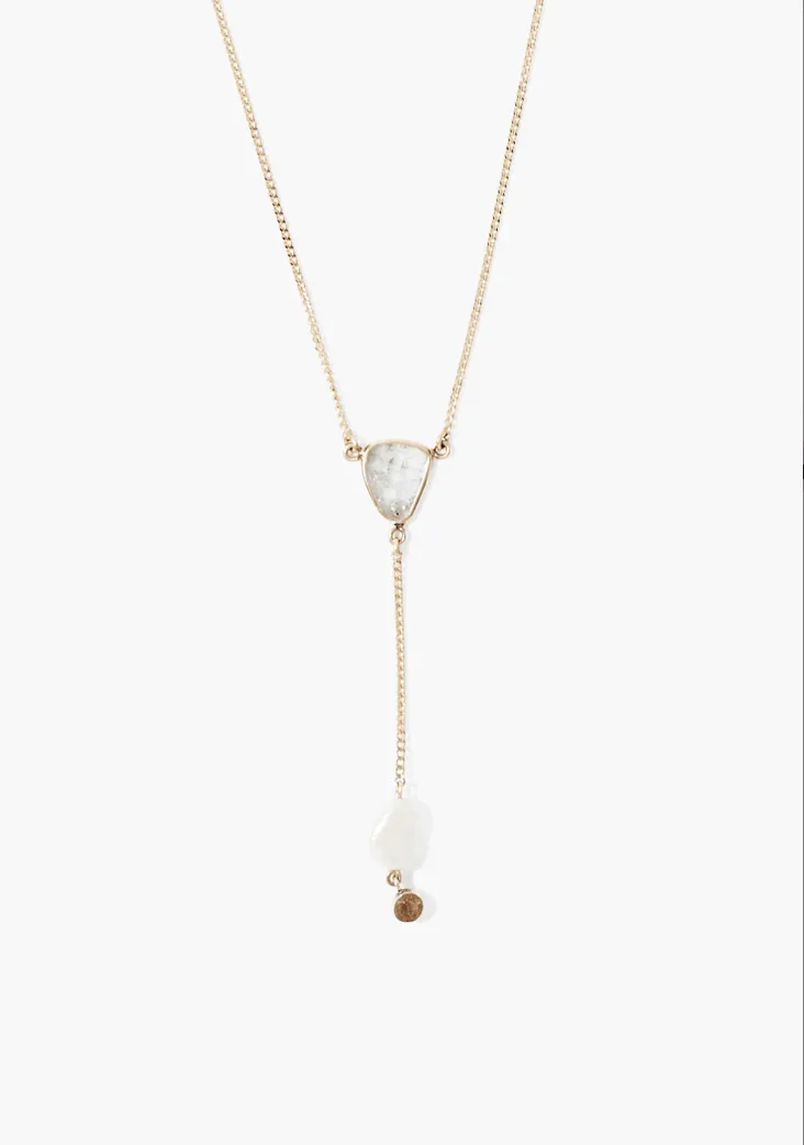 'Y' Necklace with White Diamonds plus Fresh Water Pearl