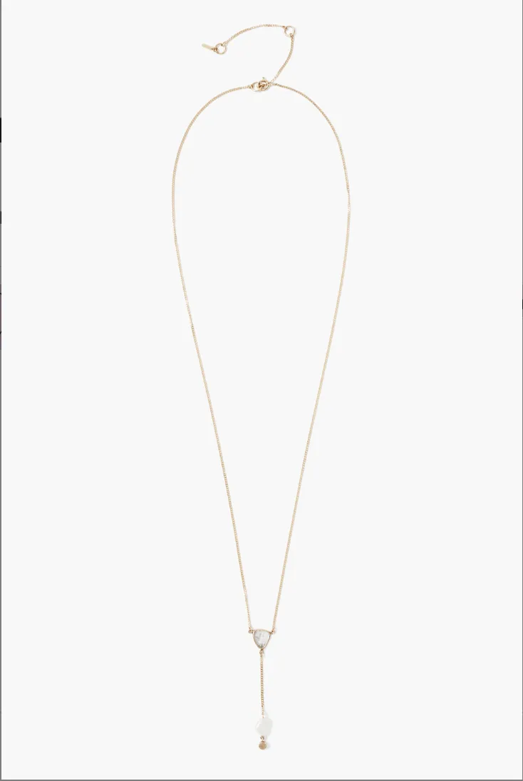 'Y' Necklace with White Diamonds plus Fresh Water Pearl