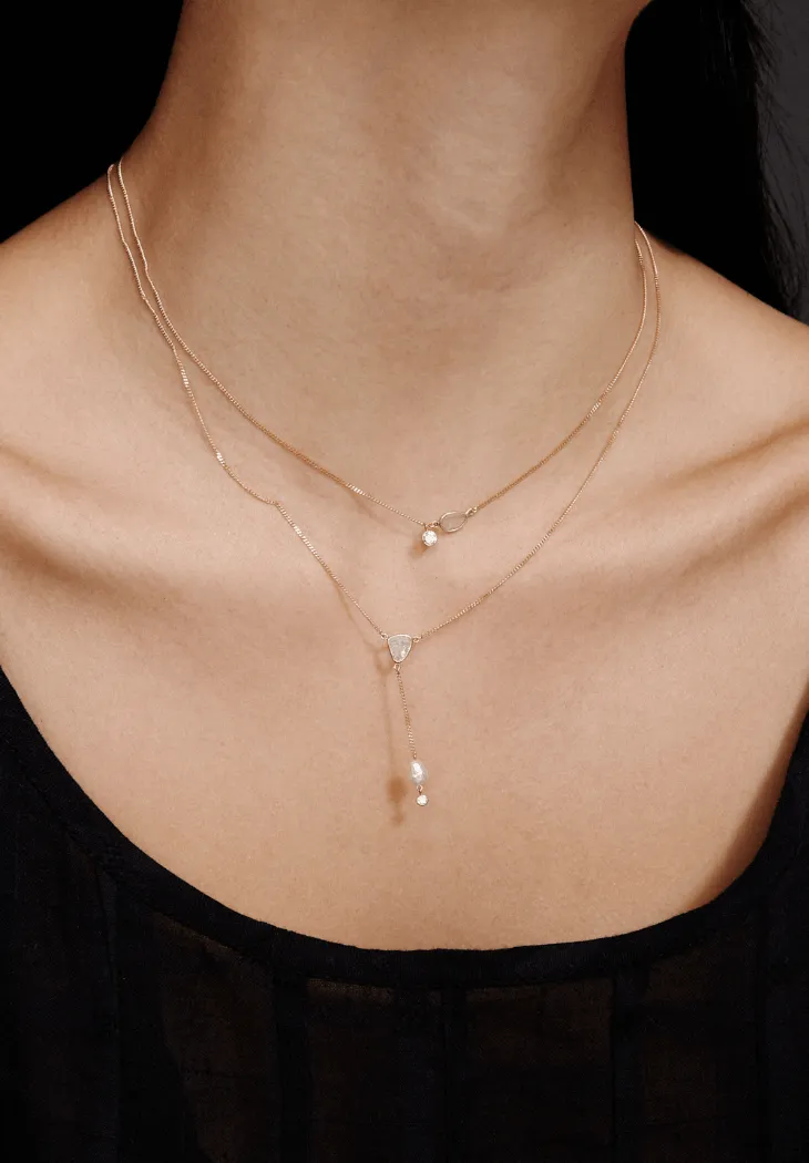 'Y' Necklace with White Diamonds plus Fresh Water Pearl