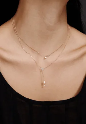 'Y' Necklace with White Diamonds plus Fresh Water Pearl